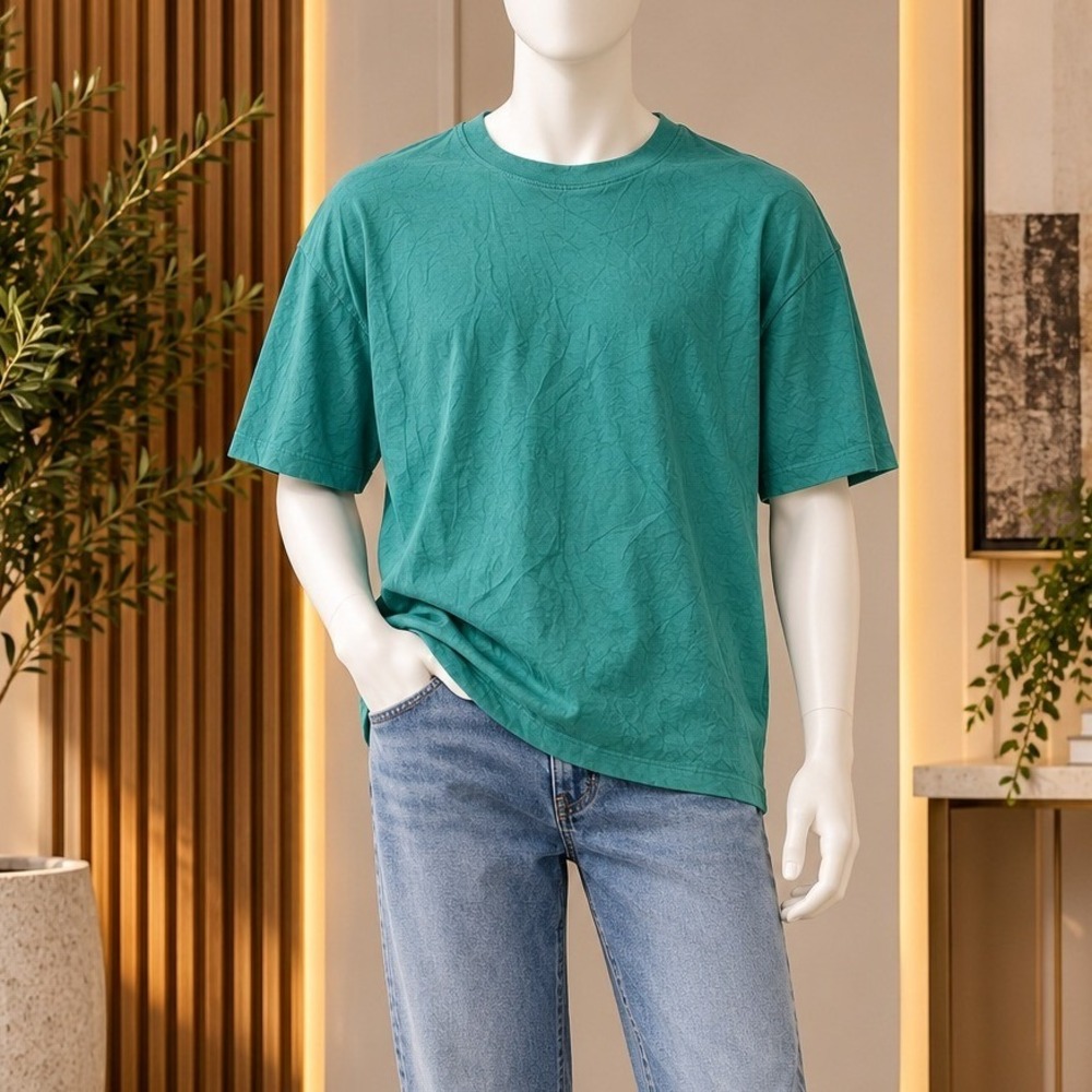 John Blair Mens T-Shirt Teal Green Solid Cotton Basic Crew Neck Size Medium